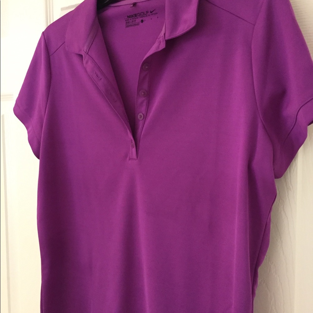 THREE purple Nike Pro golf shirts